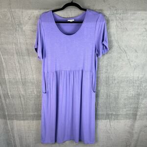 J Jill Dress Womens Med Purple Stretch Pockets Short Sleeve Beach Vacation Boho